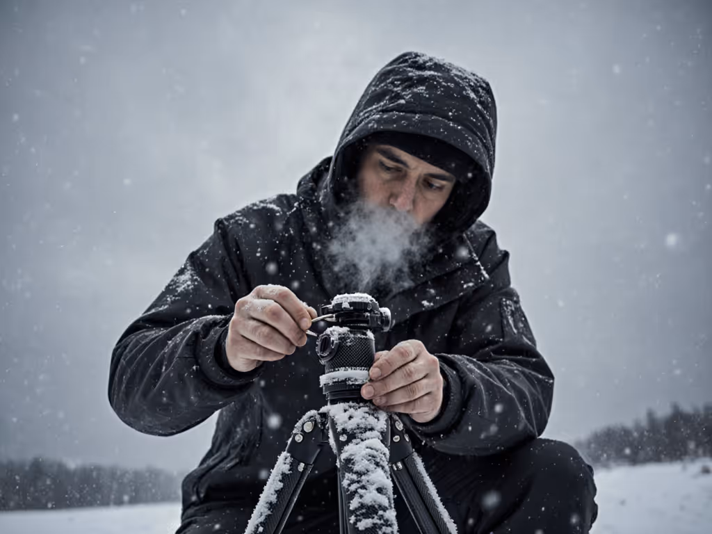 photographer_repairing_tripod_head_in_sleet